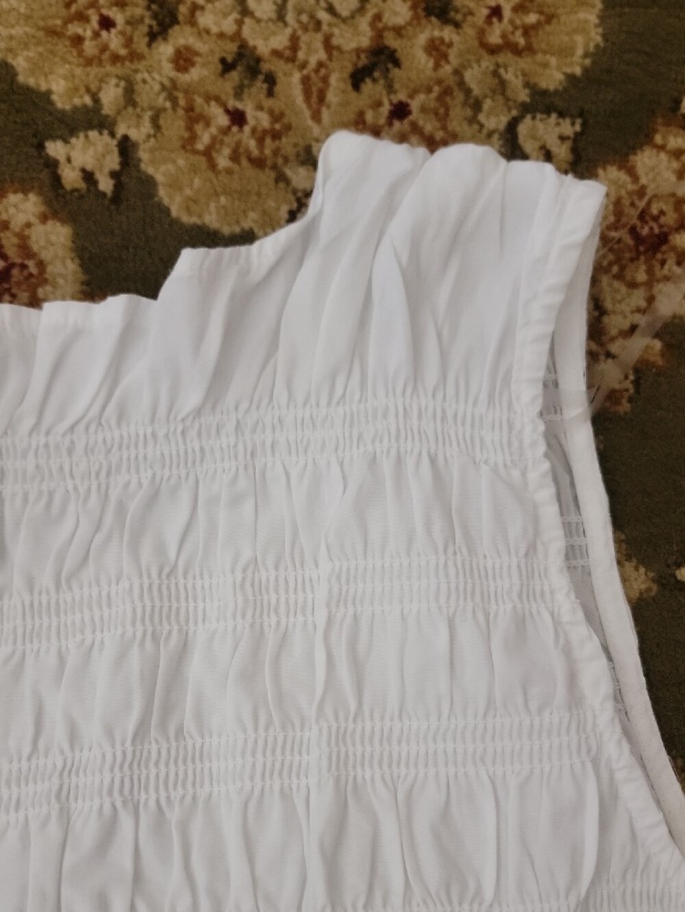 White Smocked Sleeveless Ruffle Hem Blouse - Picture 4 of 6